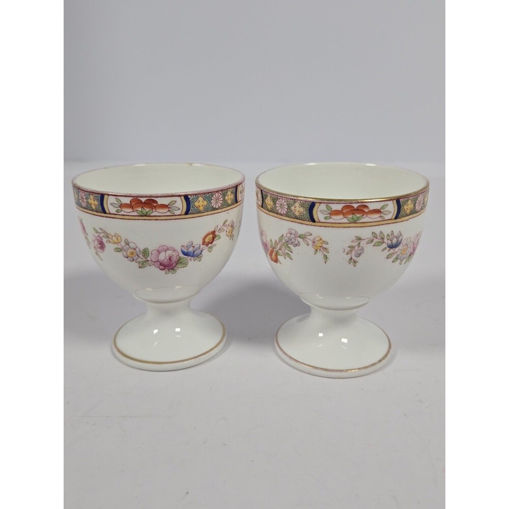 Antique Aynsley Gilman Collamore Footed Egg Cups Pair Floral Gold England